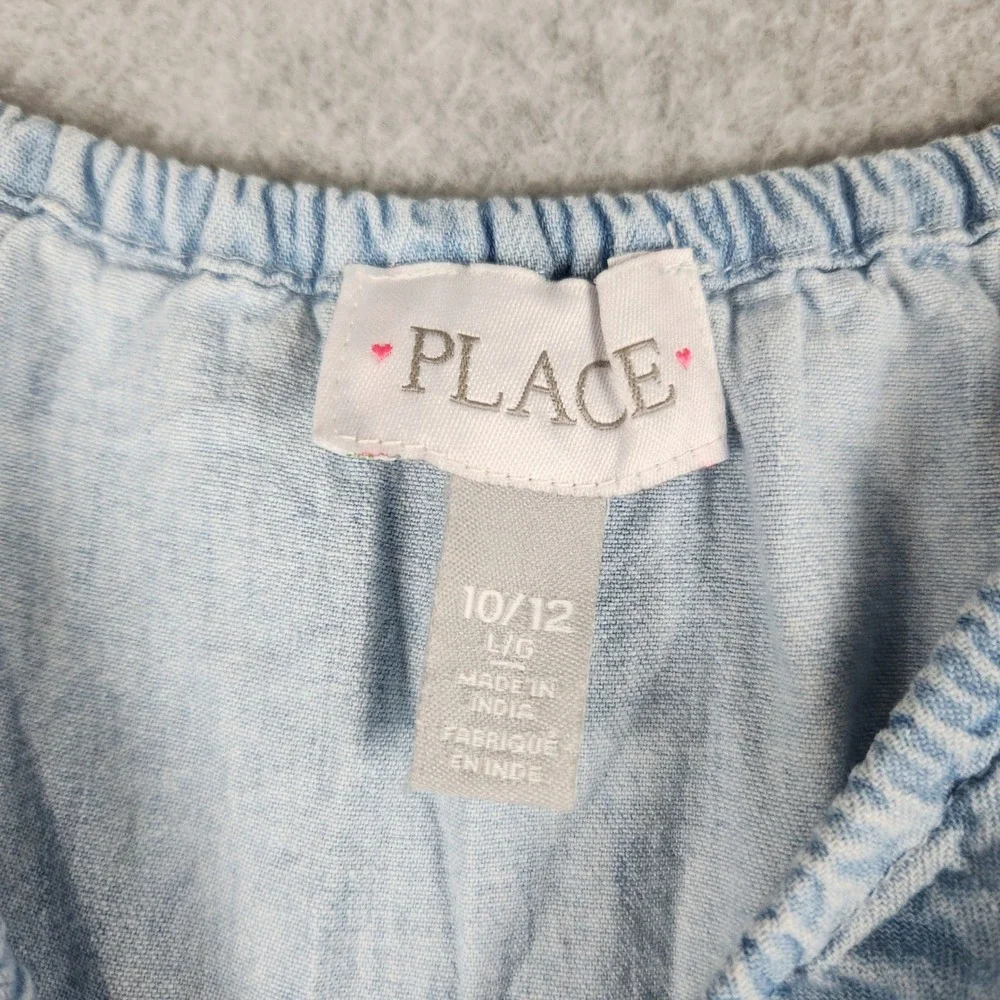 Place Babydoll Dress Girls 10/12 Blue Denim Cotton Look Tiered Cotton Sleeveless
